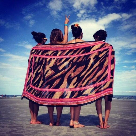 NEW Theodora Callum Linen Sarong Wrap Tie Blanket Scarf Dress Coverup Printed - Picture 12 of 17